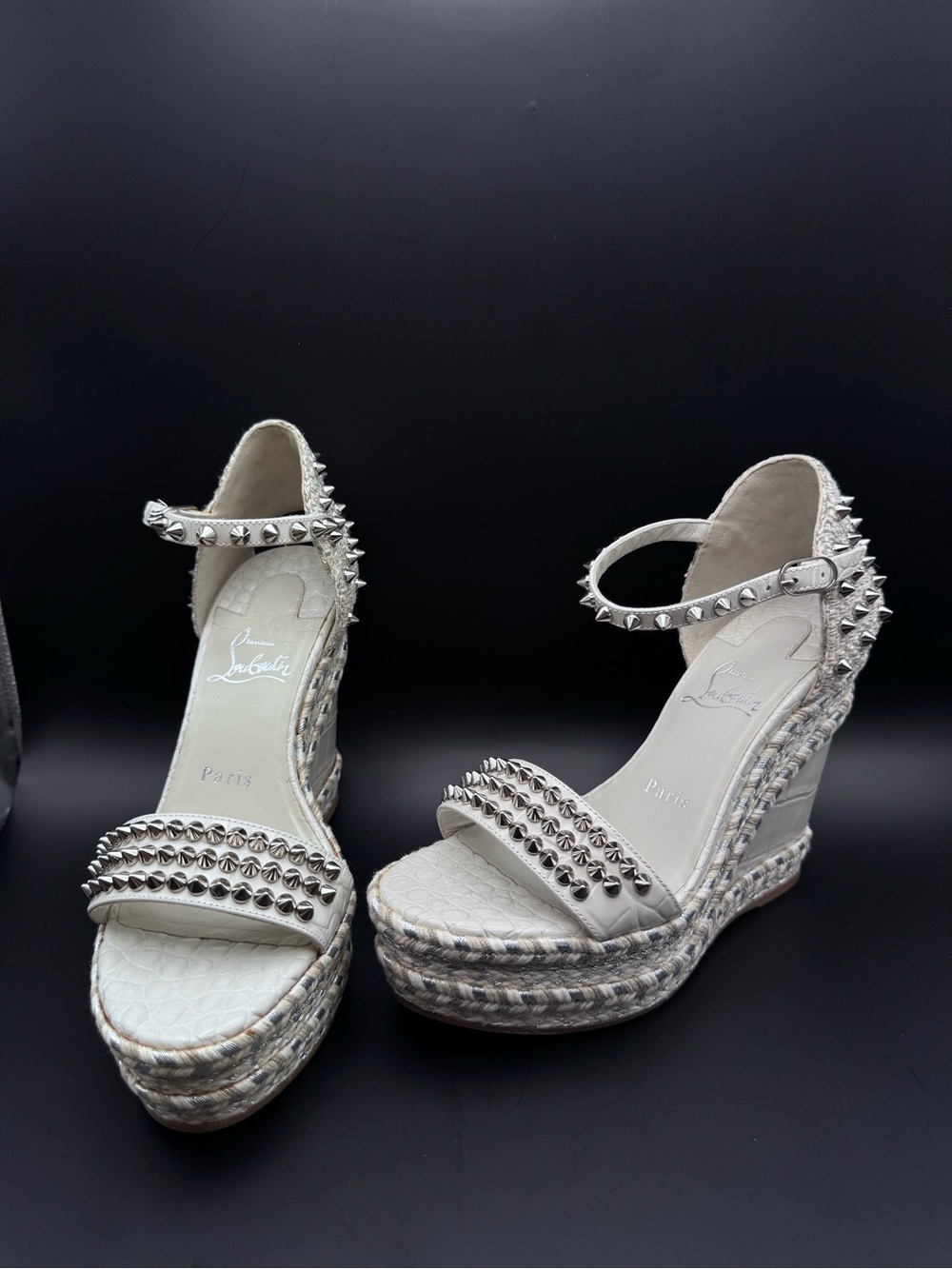 Christian Louboutin Madmonica 120 Croc Embossed Wedge Spiked Sandals Size 37 - Picture 5 of 8